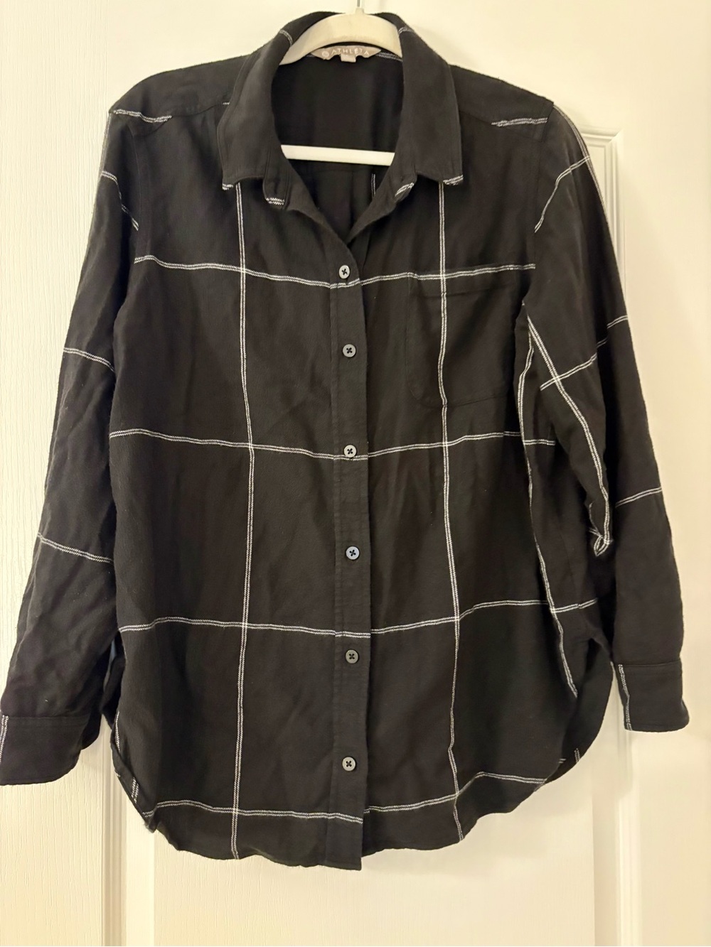 Athleta Black Button-Down Shirt with White Windowpane